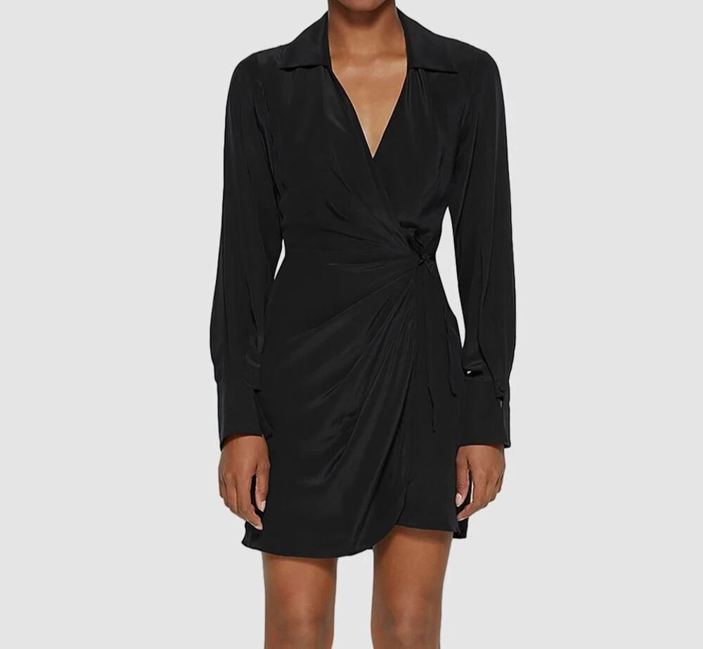 Jonathan Simkhai Standard Destiny Cutout Long Sleeve Wrap Dress Black Women's S - Picture 1 of 8